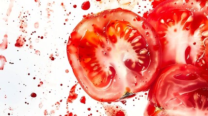 Fototapeta premium Creative layout made of tomato with watercolor spots on the white background Flat lay Food concept : Generative AI