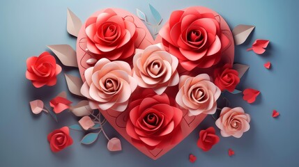 Paper Effect greeting card concept illustration of Valentines Day, adorned with classic styles color roses and heartfelt wishes