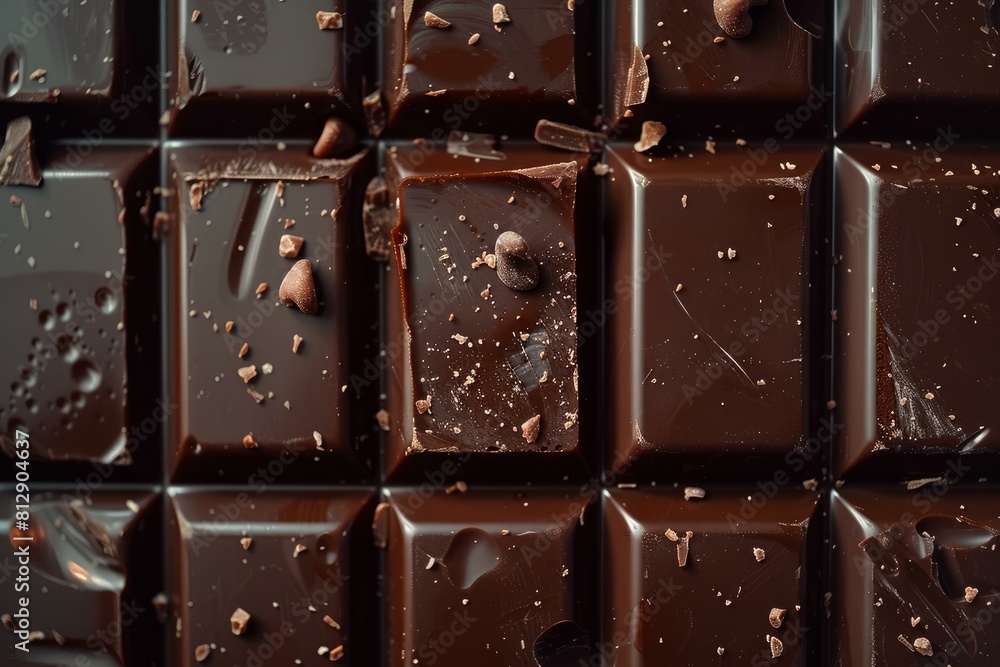 Poster highresolution image capturing the rich texture of a dark chocolate bar with cocoa nibs