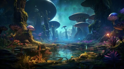 fantasy dark landscape of magical environment.