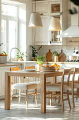 front view banner of a kitchen table in a fancy bright kitchen