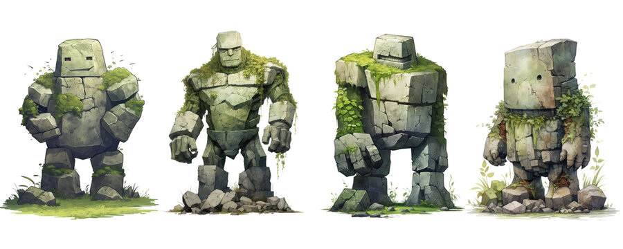Stone golem cartoon style png file
