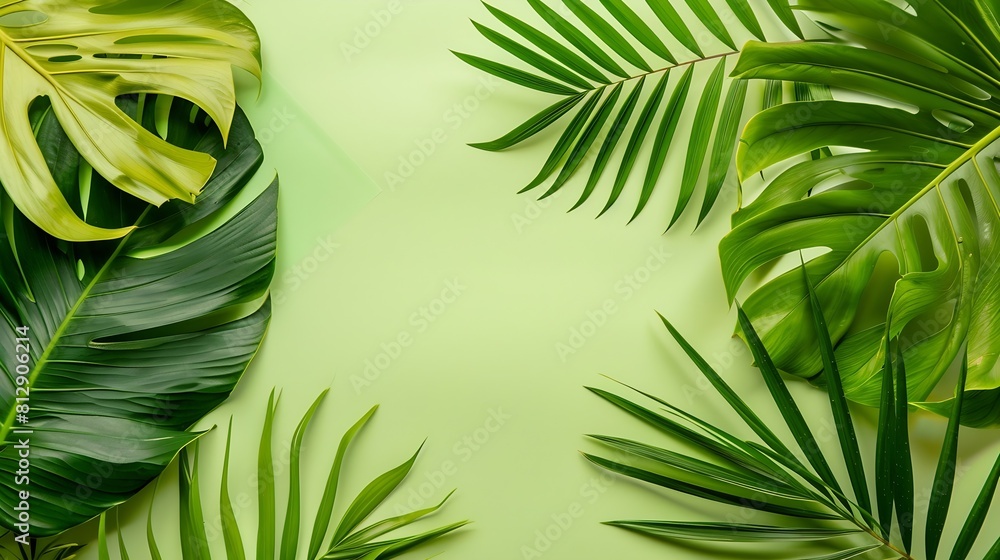 Wall mural creative tropical green leaves layout nature spring concept flat lay : generative ai - Wall murals