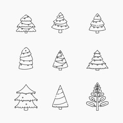 Christmas tree doodle line vector illustration