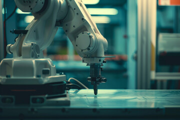 Fototapeta premium Automated Robotic Arm in Industrial Manufacturing Setting