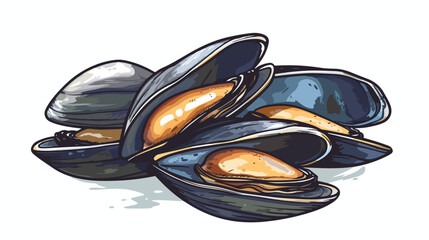 Hand drawn mussel in colored sketch style vector il