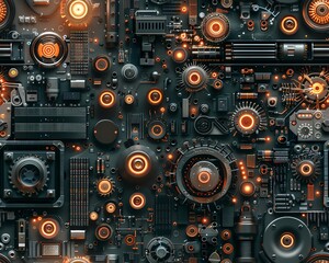 Fototapeta premium Capture the intricate inner workings of a robotic mind through a birds-eye view perspective