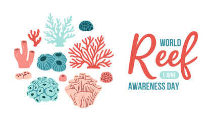World Reef Awareness Day design template for celebration. World Reef Day vector design for banner, poster, postcard © spirka.art