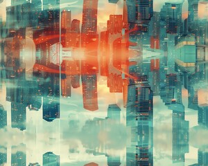 Explore the fusion of digital sculpting techniques with abstract artistry against a backdrop of surreal cityscapes Reflective surfaces mirror the distorted skyscrapers