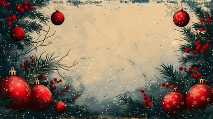 Vintage Christmas Poster with Retro Inspired Holiday Elements and Distressed Textured Background