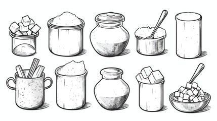 Hand drawn sugar items set with sugar in various co