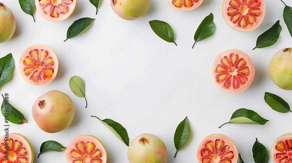 Poster creative layout made of guava on the white background flat lay food concept macro concept : generati