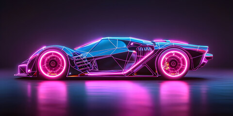 Futuristic Neon Car on dark background with copy space - Ai Generated