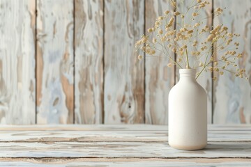 Nutritional almond nut milk in glass bottle on rustic vintage wooden table. Vegan dairy free healthy calcium. copy space