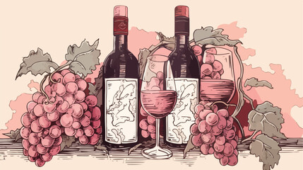 Hand drawn wine background or label with grape bunc
