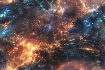 Embark on a visual odyssey delving into the fusion of side view mythical creatures and space exploration