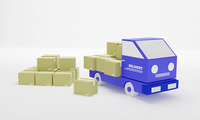 3D rendering. A truck with boxes on a white background
