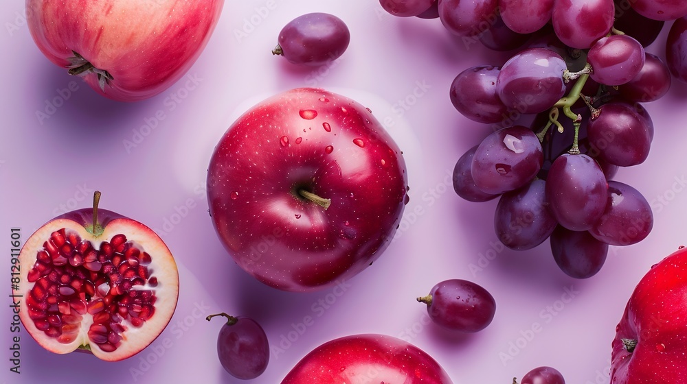 Aufkleber creative layout made of red apple and grape flat lay food concept : generative ai