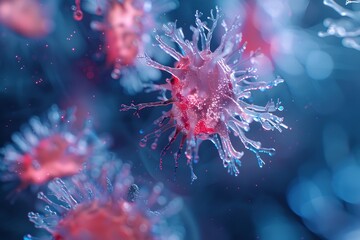 Obraz premium Nano Technology Macro Close-Up Nanobot Attacking Bacteria Virus Cells,Scientific Nanobot Battle Against Pathogens