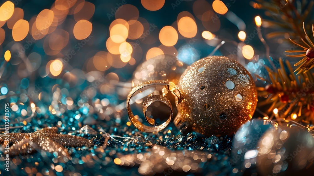 Aufkleber Sparkling and Shimmering New Year s Eve Backdrop with Festive Ornaments and Glowing Lights