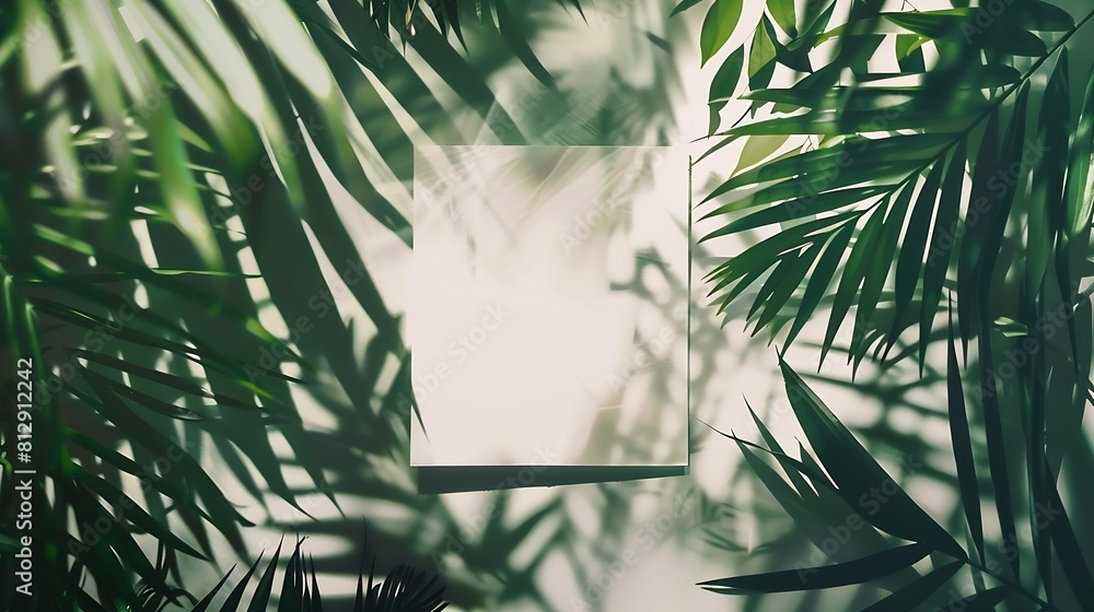 Aufkleber square frame creative layout made of tropical leaves with paper card note flat lay nature concept su