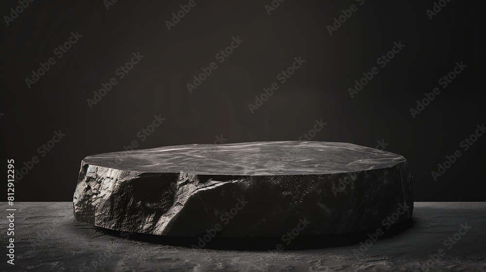 Poster rock stone podium background stand black scene display product with material dark gray wall room stu