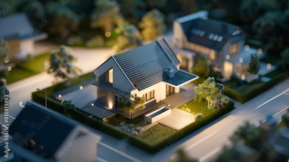 Poster Volumetric project of house Layout of a house with an open roof Miniature layout of a cottage top view Building model as a symbol of architectural business Design in architectural bure : Generative AI