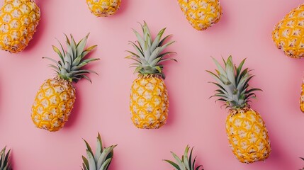 Creative layout made of pineapple on pink background  Tropical flat lay Food concept : Generative AI - Powered by Adobe