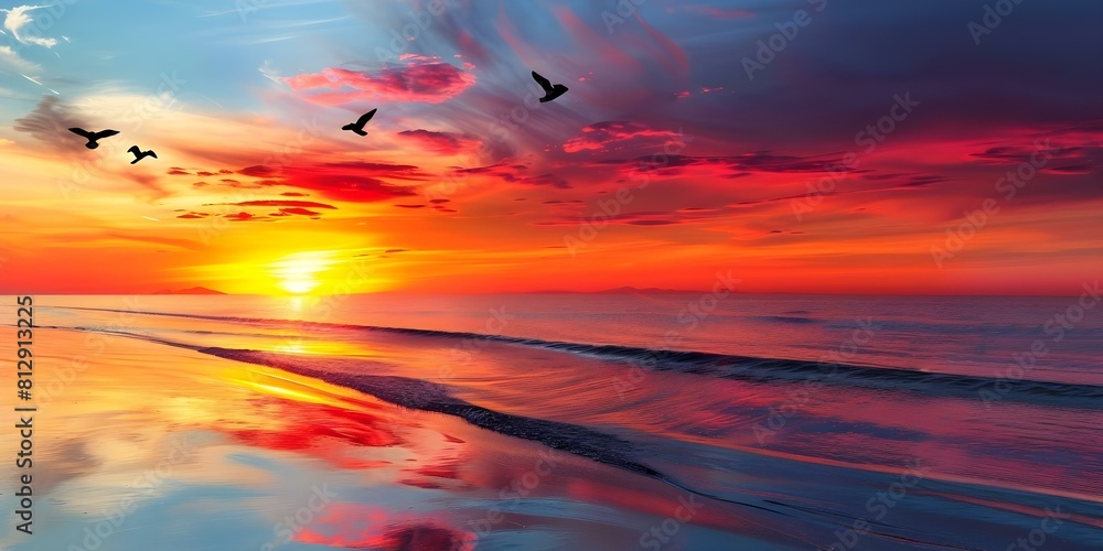 Poster a journey towards solving problems and seizing career opportunities with a sunset backdrop. concept 