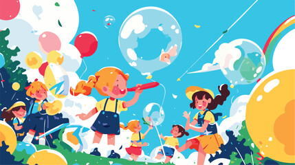 Obraz na płótnie Canvas Happy childhood banner or poster layout with kids b