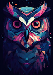 Obraz premium Vibrant geometric owl artwork in bold colors, perfect for modern and artistic decor.