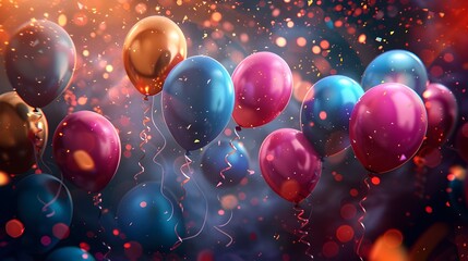 Dazzling New Year 2025 with Colorful Balloons and Shimmering Confetti