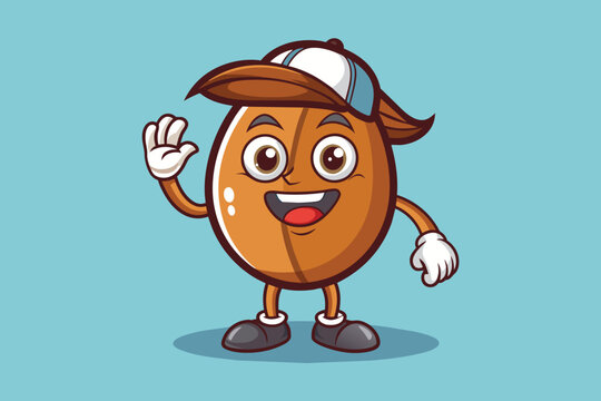 Cartoon peanut character wearing a hat in a customizable illustration, Coffee bean Customizable Cartoon Illustration