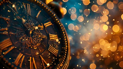Elegant Golden Clock Countdown to Glittering New Year