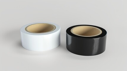 A 3D rendering showcases sticky tape in both white and black variations, offering versatile adhesive solutions for various needs.