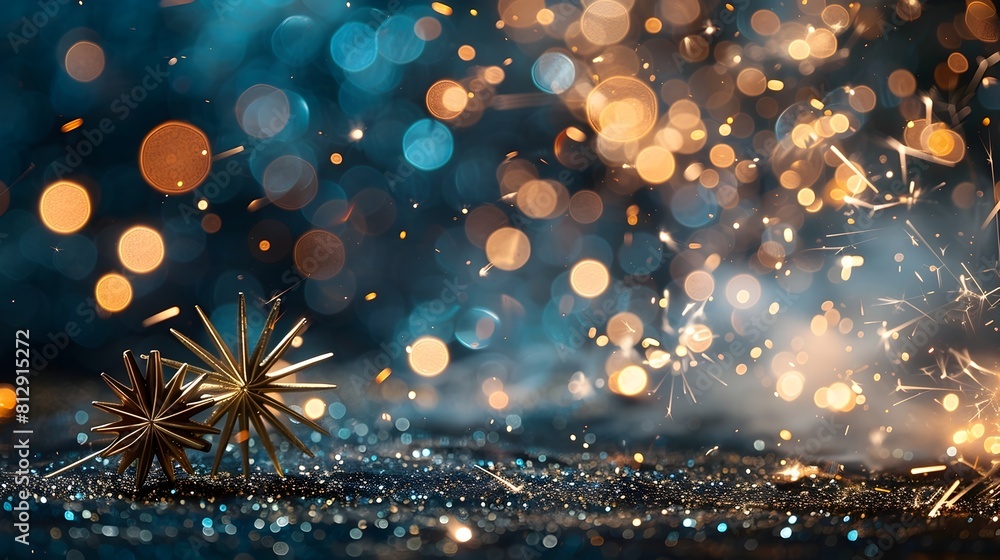 Poster sparkling of the new year 2025 with dazzling fireworks and shimmering bokeh lights