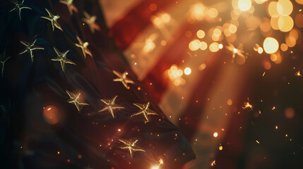 United States flag with sparkle fireworks and smoke. Happy Independence Day of USA background concept.
