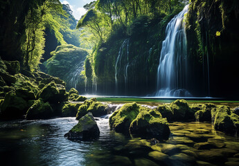 Waterfall in forest landscape