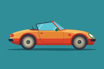 Fototapeta premium A customized orange sports car in a convertible style, set against a vibrant blue backdrop, Convertible car Customizable Cartoon Illustration