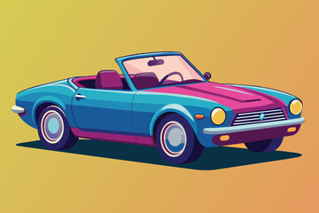 A convertible in blue and pink colors, featuring a pink top, Convertible car Customizable Disproportionate Illustration