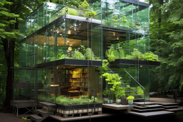 Fototapeta premium A glass house with a section specifically for coriander, showcasing vibrant green leaves and a wellmaintained environment