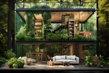 Fototapeta premium A glass house with a section specifically for coriander, showcasing vibrant green leaves and a wellmaintained environment