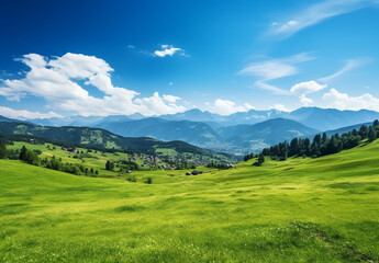 Landscape with mountains and blue sky