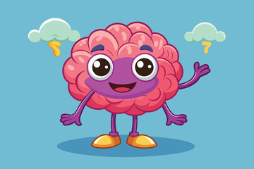 A cartoon brain with arms and legs standing confidently in front of a blue background, Curiosity brain Customizable Cartoon Illustration