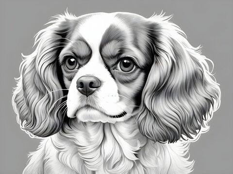 recommend clip art: coloring book page  line drawing of a cavalier king charles spaniel