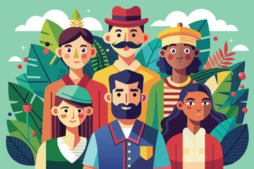 A diverse group of individuals standing closely together in a social setting, Curiosity people Customizable Semi Flat Illustration