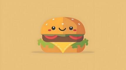 Smiling Cartoon Hamburger Character for Commercial Use