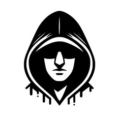 Fototapeta premium Mysterious Hooded Hacker in Black and White – Vector Illustration on Cybersecurity, Anonymity, and Digital Safety