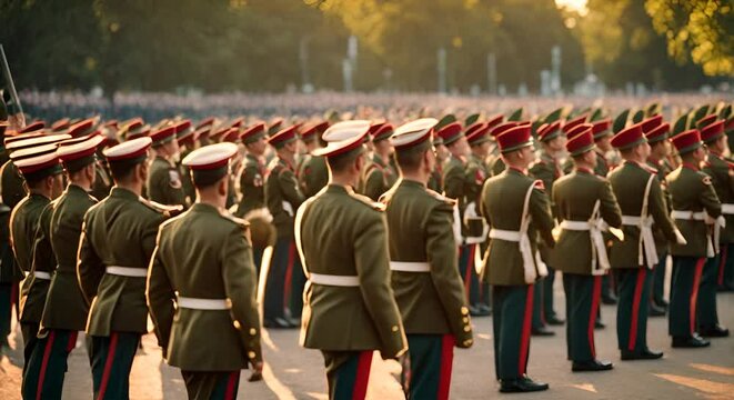 Soldiers on a military march.	
