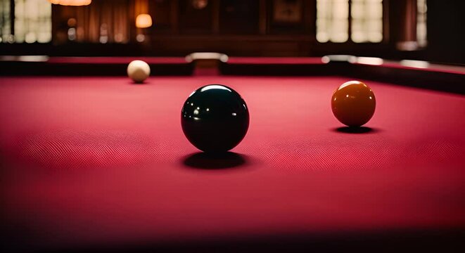 Billiard balls on the pool table.